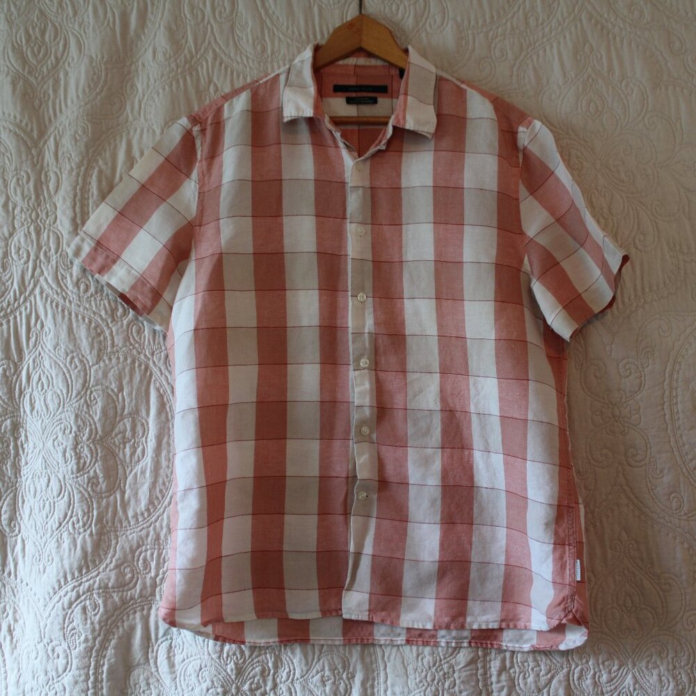 Perry Ellis Red and White Checker Short Sleeve Button Down Sz Lg